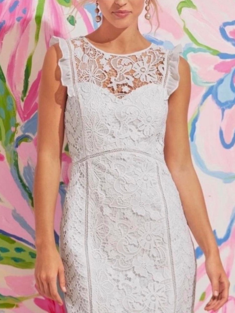 NWT Lilly Pulitzer Maya Shift White Lace Midi Dress Sheer Yoke grad wedding